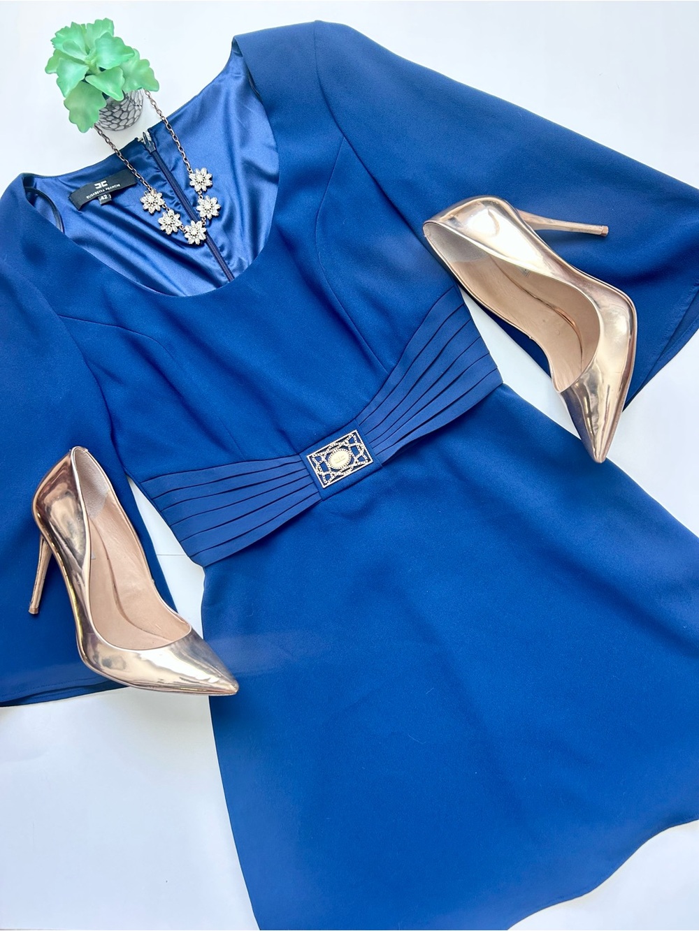 Elizabetta Franchi Blue Crepe Flare Sleeve Mini Dress Size 42 / US 6